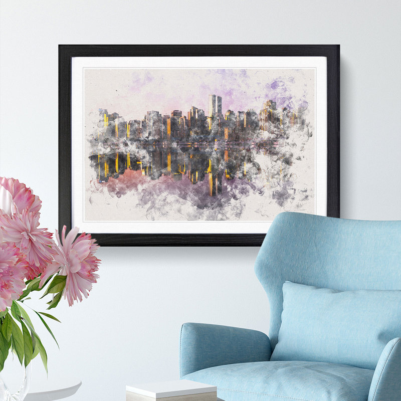 The Vancouver Skyline - Picture Frame Painting Print, Black Framed, 45cm H x 63cm W x 2cm D