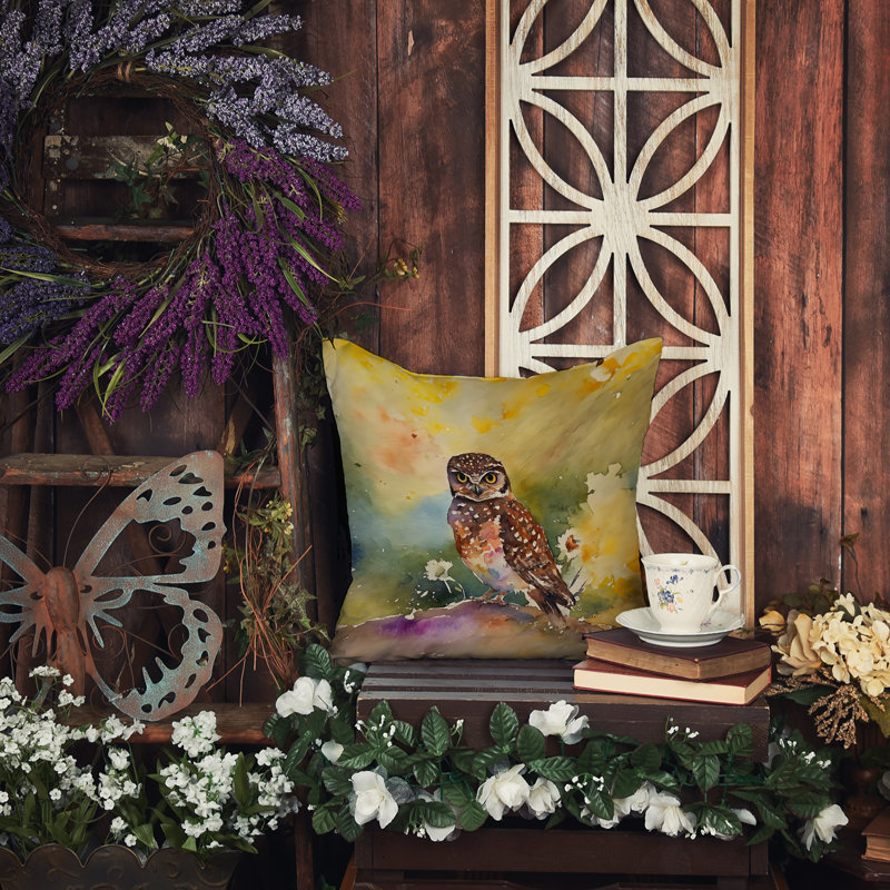 Burrowing Owl Throw Pillow, 14"H x 14"W