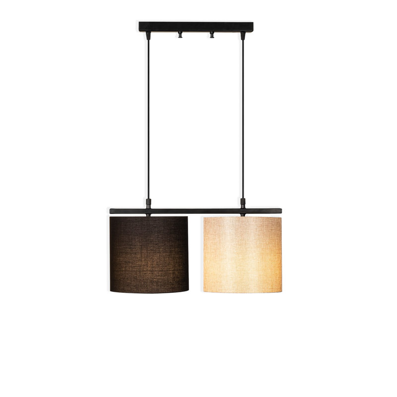 Luminaire suspendu pour îlot de cuisine 2 lumières à hauteur réglable avec capuchon en tissu, Noir/crème