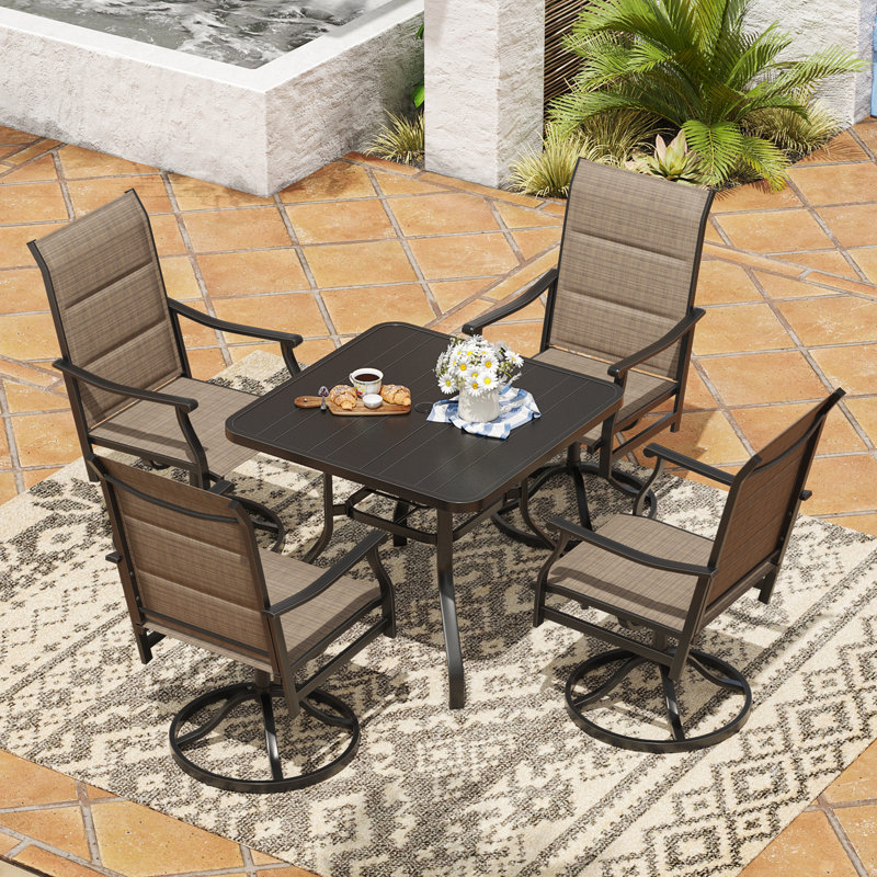 4 Person Swival Chair Patio Dining Set, Black/Beige
