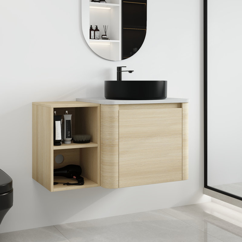 Ensemble de meuble-lavabo simple 36 po avec lavabo en céramique et tablettes de rangement Greythor, ensemble de meuble-lavabo simple 36 po avec plateau en pierre reconstituée