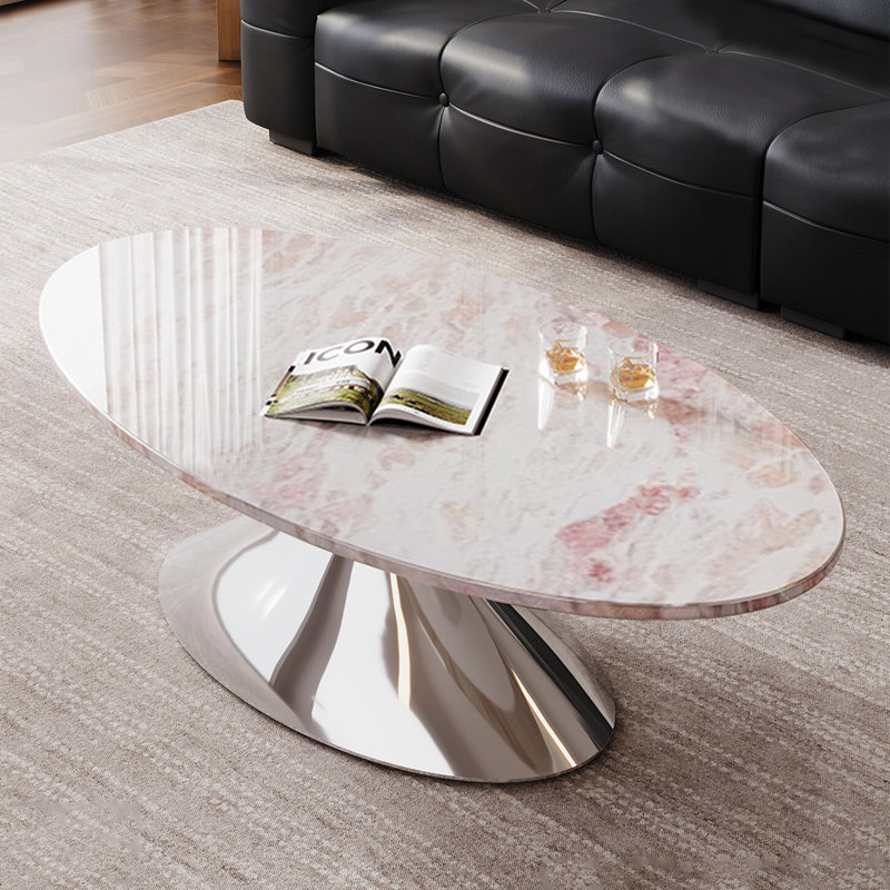 Table basse moderne minimaliste ovale en marbre