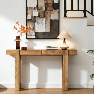 Console de 63 po en bois de style minimaliste moderne pour le hall d'entrée et le salon avec 2 tiroirs