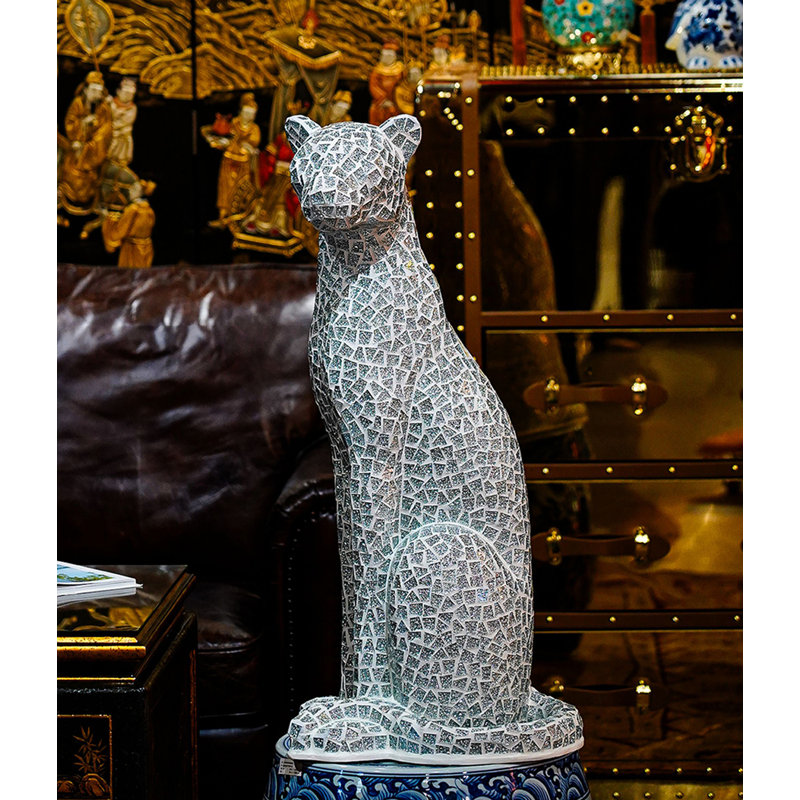 Modern Mosaic Diamond Fiberglass Sheet Leopard Decoration Piece