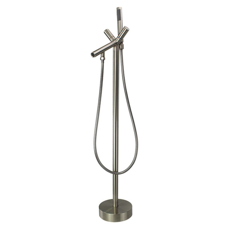 Robinet de baignoire sur pieds à fixation sur le plancher à poignées doubles avec douche à main Duvall, Nickel brossé
