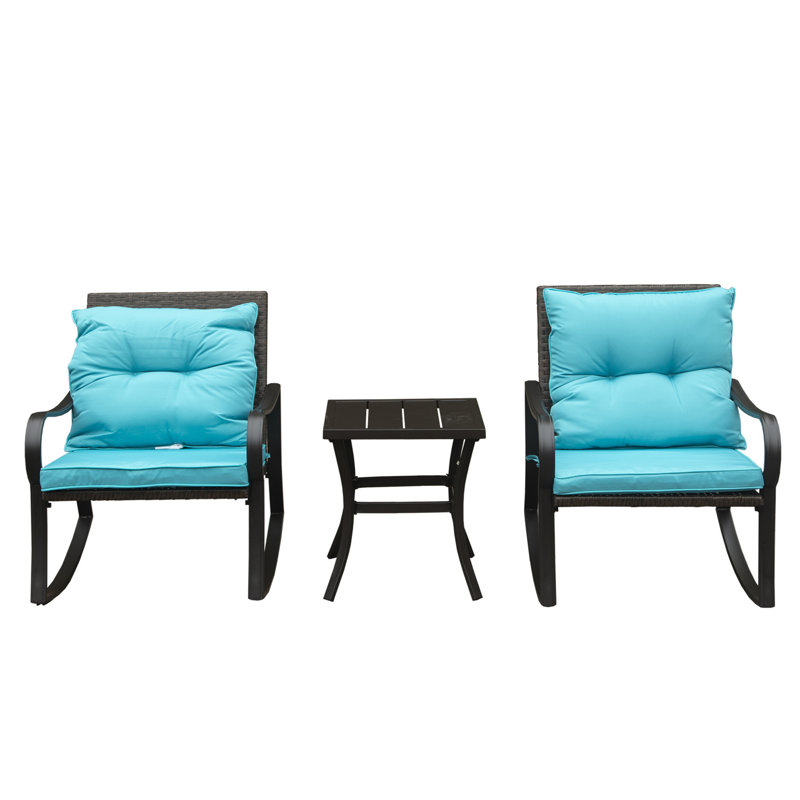Metal 2 - Person Outdoor Patio Rocking Seating Group with Cushions, Blue