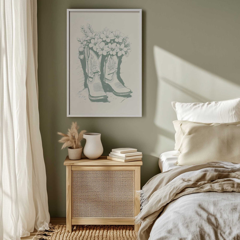 Bottes de cowboy vertes en fleurs, H 15,25 po x l 12,25 po, Zinc patiné