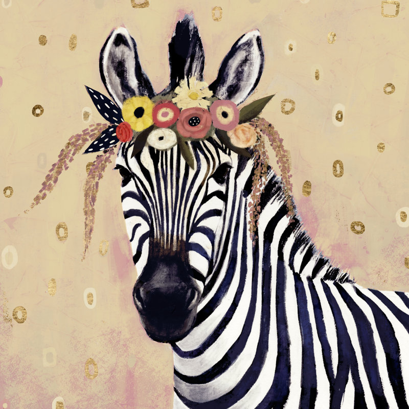 Klimt Zebra II by Victoria Borges - Wrapped Canvas Painting, 30cm H x 30cm W