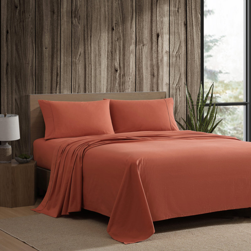 Ensemble de draps en coton percale Eddie Bauer, Orange, Ensemble de draps pour lit double + un drap-housse