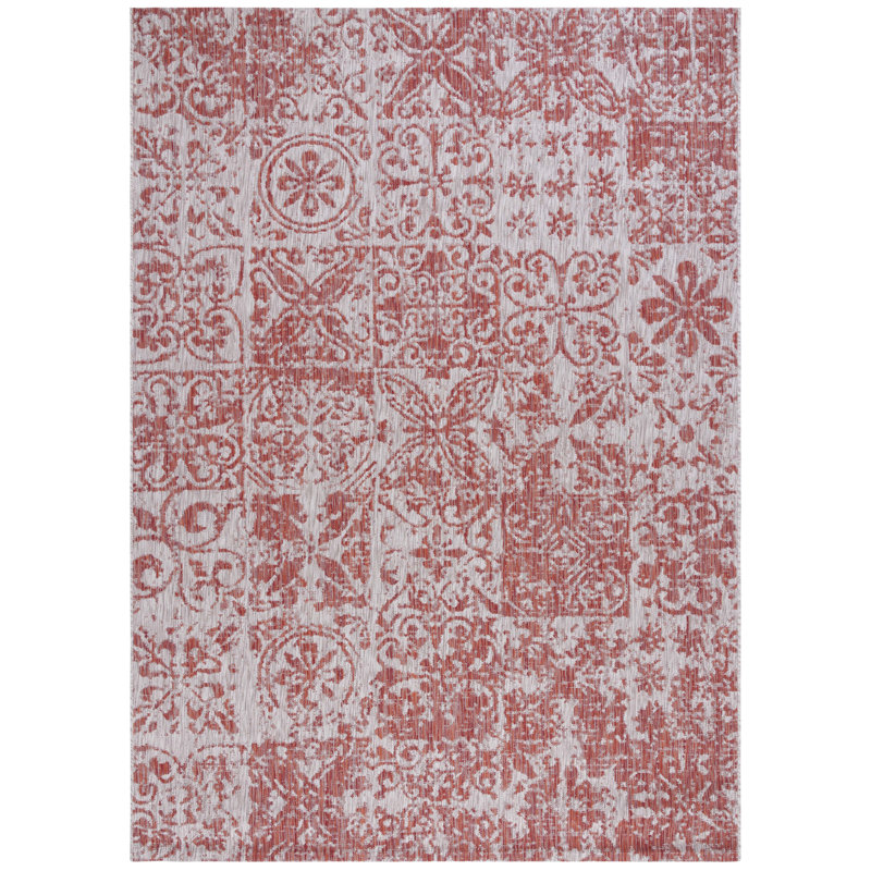 Tapis d'intérieur / extérieur à motif floral Barbuto Performance, Rectangle 6 pi 7 po x 9 pi 6 po