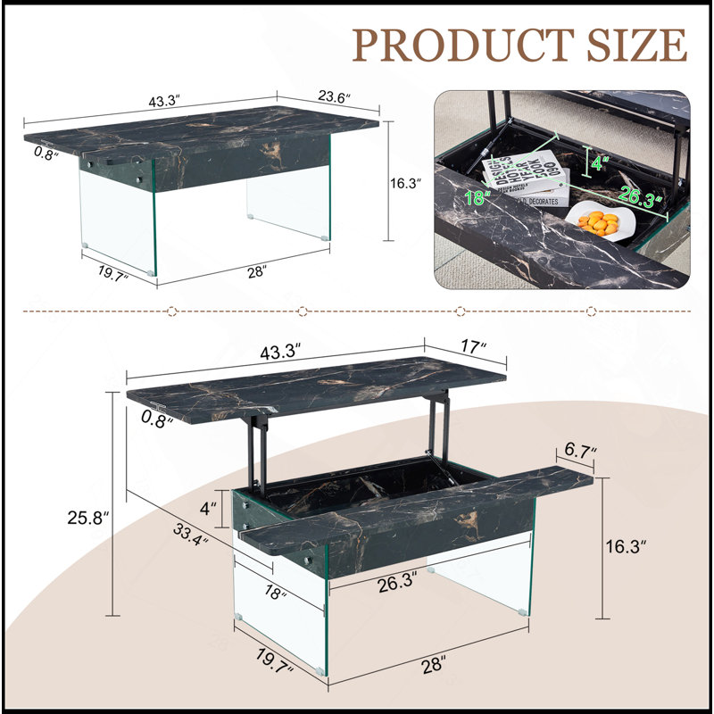Versatile Rustic Coffee Table With Adjustable Height And Hidden Storage, Black