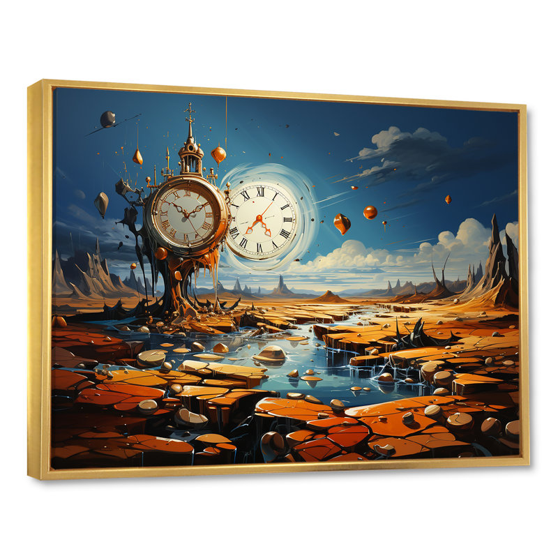 «The Persistance Of Dali», art mural surréalisme, Cadre flottant doré, H 30 po x l 40 po x P 1,5 po