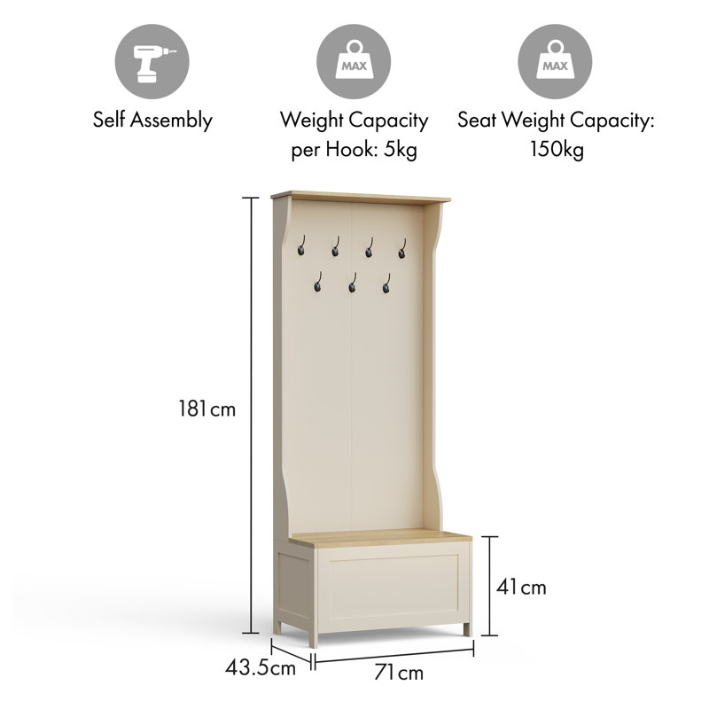 Ash Hall Hall Tree 71cm Wide with Bench and Shoe Storage