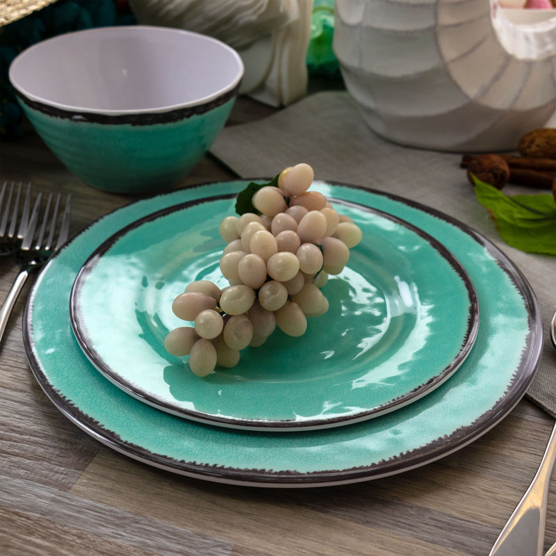 Turquoise Crackle Melamine 12-Piece Outdoor Dinnerware Set