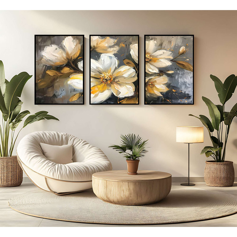 Élégant ensemble de peintures décoratives encadrées (3 pièces), 8,3 x 11,8 pouces | 100% panneau de fibres à densité moyenne avec impression numérique | pour le salon, la chambre à coucher et le bureau, les couleurs vives et l'art moderne