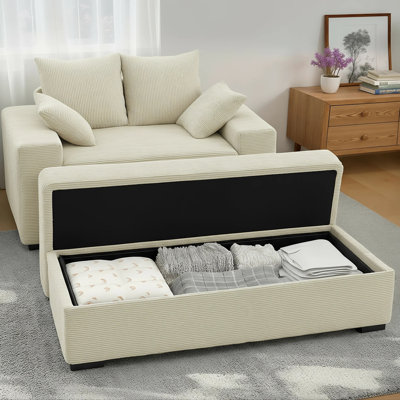 57" Luxury Corduroy Oversized Chaise Lounge Chair with Storage Ottoman, 2 Pillows by Latitude Run