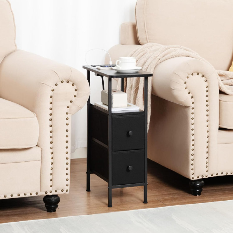 Table de bout étroite avec station de charge et tiroirs
