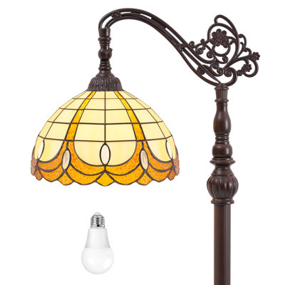 Lampadaire moderne arqué de 162 cm avec abat-jour en vitrail de 28 cm, interrupteur au pied, style Tiffany, idéal pour le salon, la chambre, le bureau ou la salle d'étude.