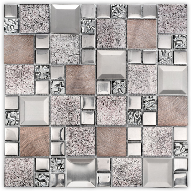 Glass & Metal 12" x 12" Versailles Mosaic Wall Tile