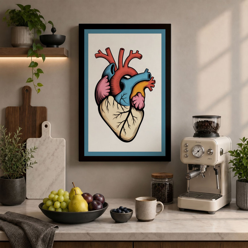 Anatomical Heart Diagram Modern - Wrapped Canvas, Black Border, 30x20 - 76.2 x 50.8 cm