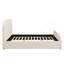 Très grande base de lit avec tête de lit tapissier recouverte de lin, pieds en bois, beige