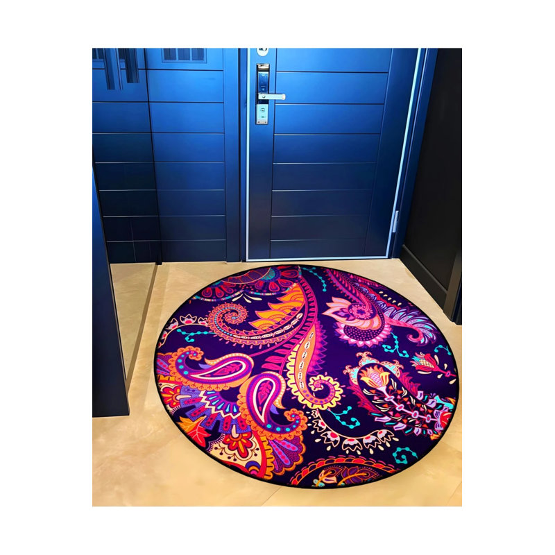 Pink Purple Ethnic Patterned Woven Base Decorative Carpet, Round 4'