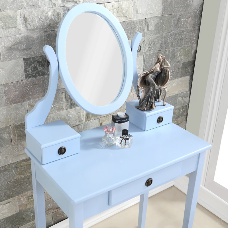 Ensemble coiffeuse et tabouret de maquillage, Bleu