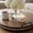 Liy 18 Inch Round Serving Tray, Beaded Brown Fir Wood, Metal Handles