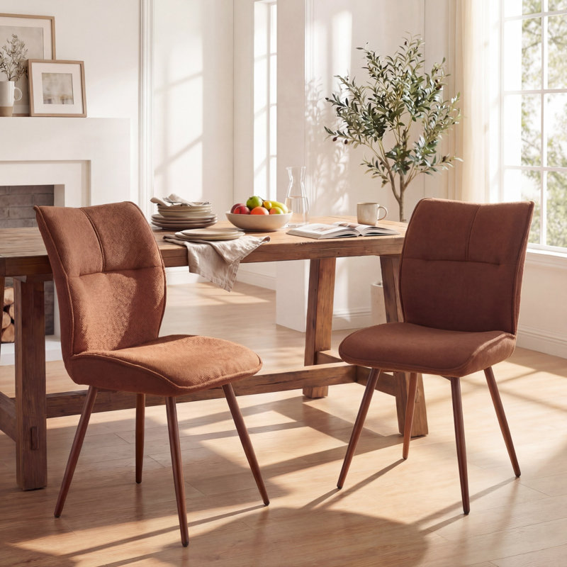 Chaises de salle à manger en chenille Leahana, Caramel
