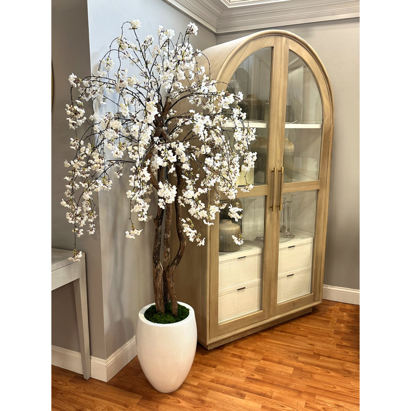 Faux Cherry Blossom Tree in Fiberstone Planter, 72" H x 34" W x 11.50" D