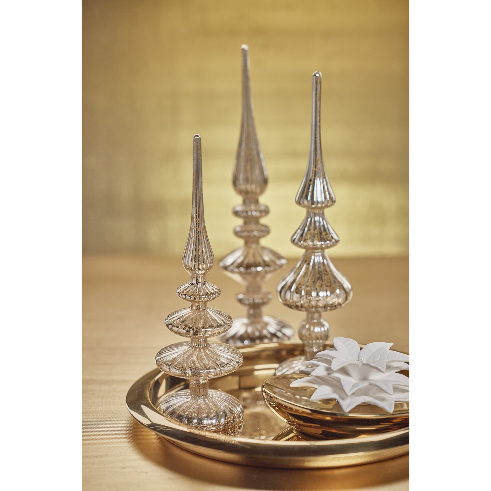 Azenor 2-Piece Lighted Tabletop Finial Set, Antique Silver, 11.5" H x 3.5" W x 3.5" D