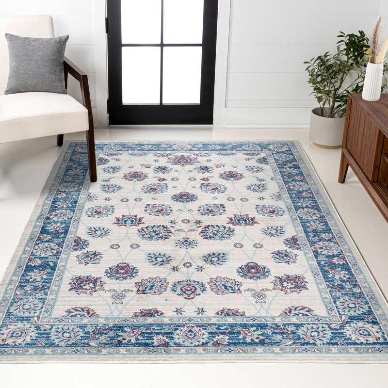 Nandita Modern Persian Vintage Moroccan Traditional Blue/Ivory/Red Rug, Rectangle 5'3" x 7'7"