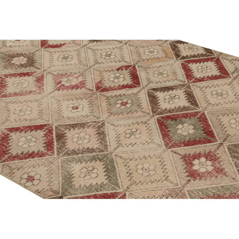 Vintage Turkish Rug, Beige And Cream With Diamond Geometric Pattern – Rug & Kilim