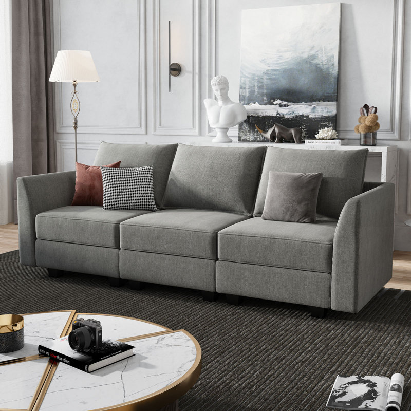 Canapé modulaire 3 places avec sièges de rangement, Mélange de polyester gris