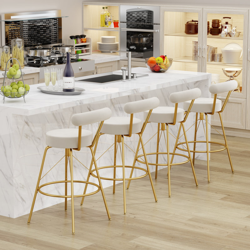 Tabouret pivotant Groton, Tabouret de comptoir (siège d'une hauteur de 24 p, Ivoire ivoire