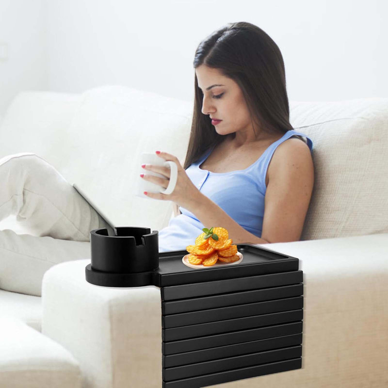 Couch Cup Holder Tray, 3 In 1 Large Couch Arm Table,Bamboo Sofa Clip On Tray Table With 360° Ratated Phone Holder For Couch,Armrest Tray For Drink,Snacks,Remote,Phone