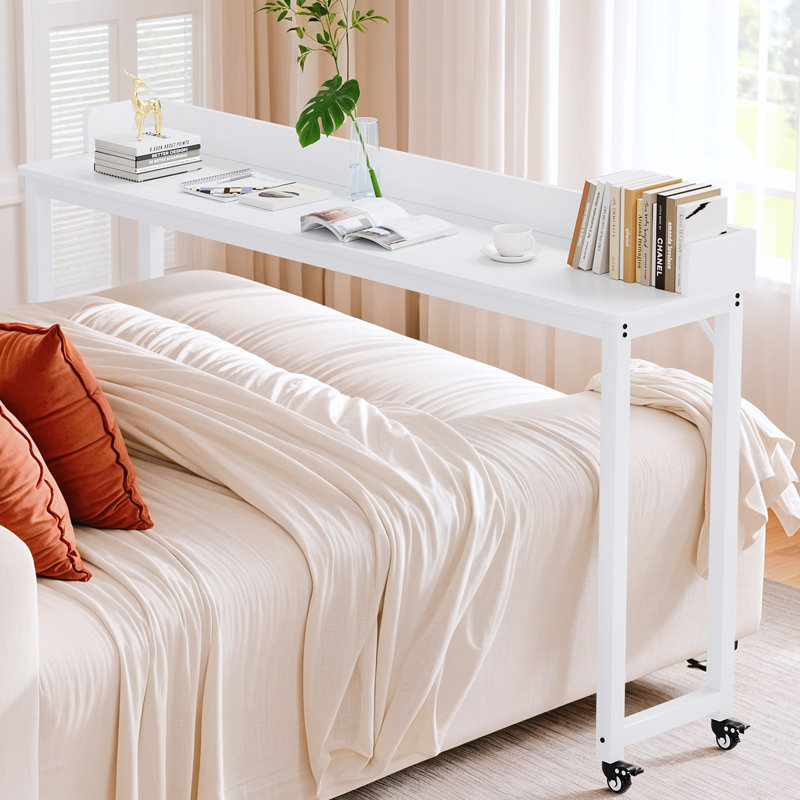 Dakera 70.8'' W Overbed Table with Wheels, Rolling Bed Desk, Writing Desk for Queen/Full Size Bed, MDF Panel + Metal Legs