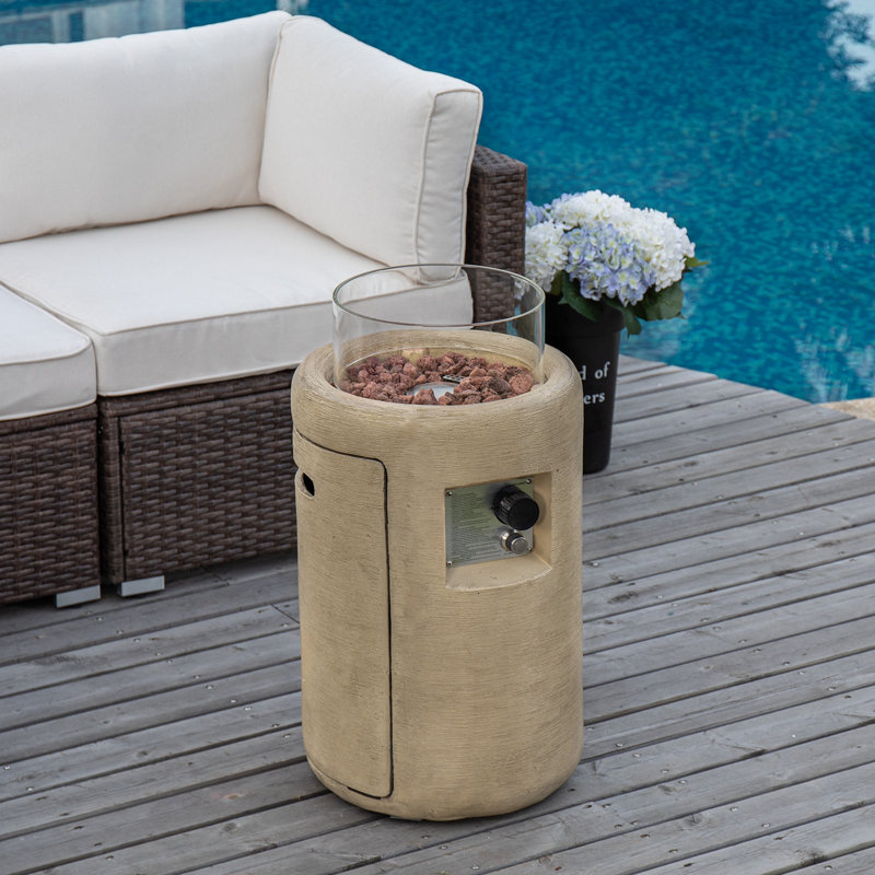 Cambrea Round Concrete Propane Smokeless Fire Column, Apricot