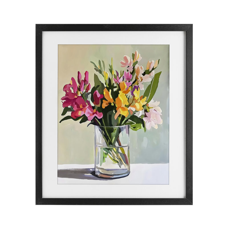 Reproduction sous verre en verre encadrée de Bold Blooms, design par Riley B, Cadre noir minuit, H 16 po x l 13 po
