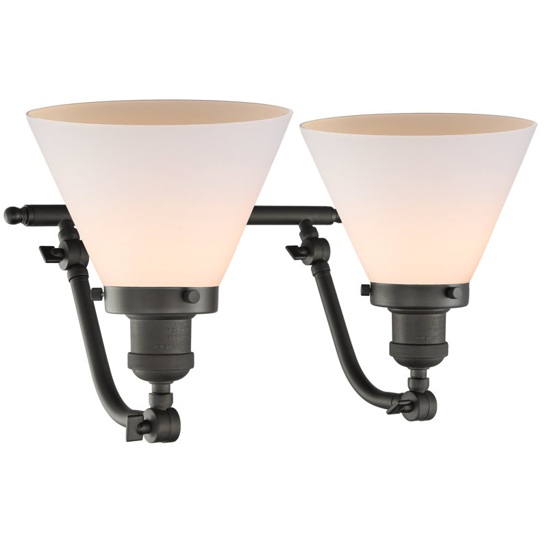 Éclairage pour meuble-lavabo 2 lumières cône Bonomo, Bronze huilé, Boîtier blanc mat