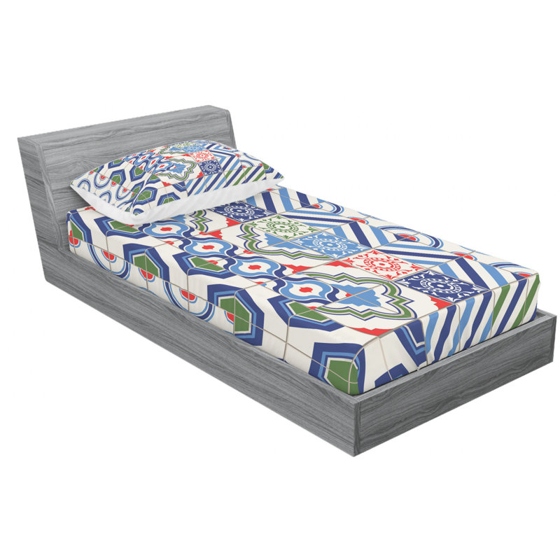 Microfiber Patchwork Sheet Set, Twin Sheet Set with Fitted Sheet