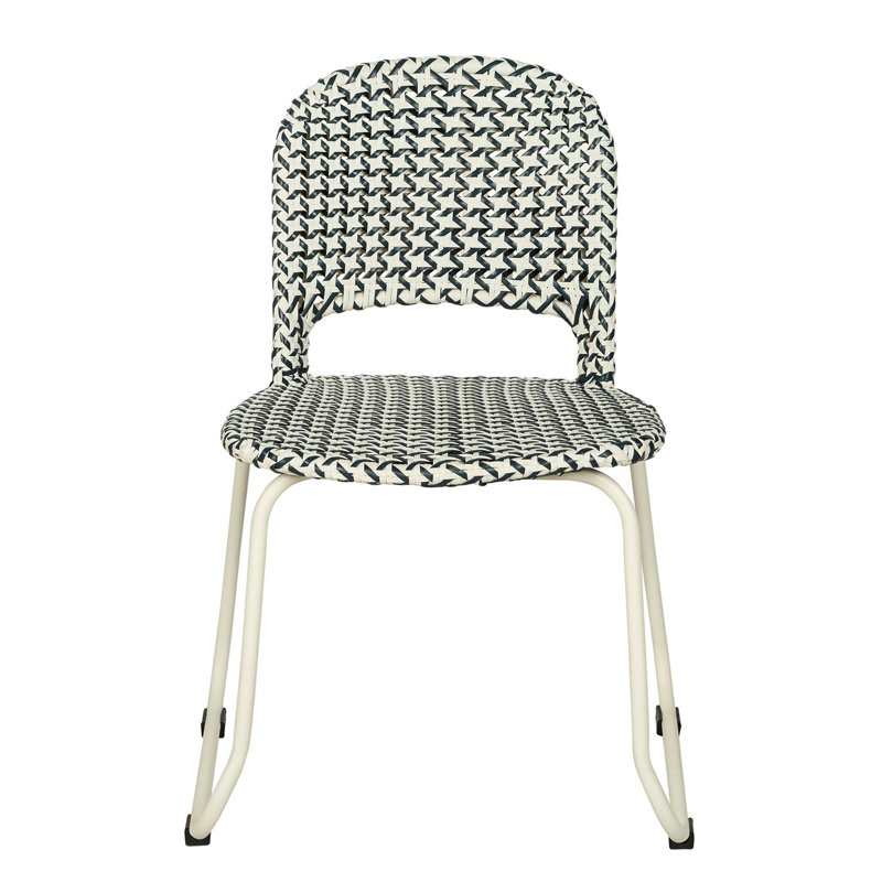 Luna Woven Rattan Outdoor Side Chair, Blue/White Seat/White Frame