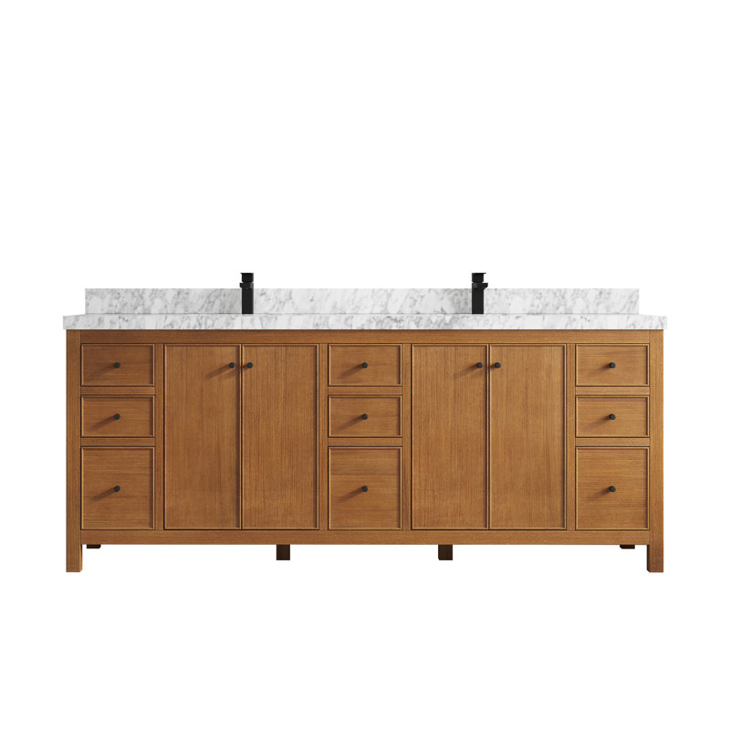 Meuble-lavabo double 84 po avec plateau en marbre Chicago Teak