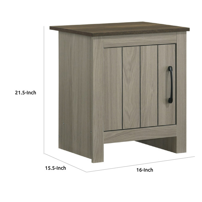 Nena End Table With Cabinet Door, Brown Wood Top, Oak Grey 22 Inch