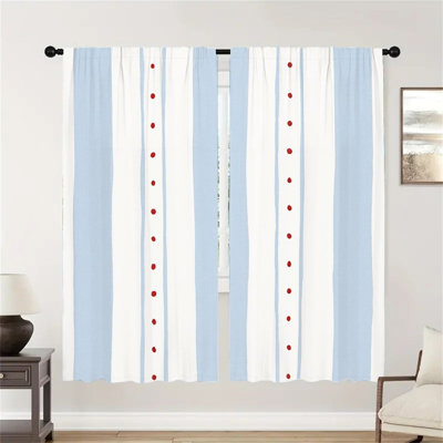 2Pcs rideaux rayés bleus et blancs à pois rouges, fenêtre de ferme Boho pour le salon, la chambre, les rideaux avec passe-tringle, décorer