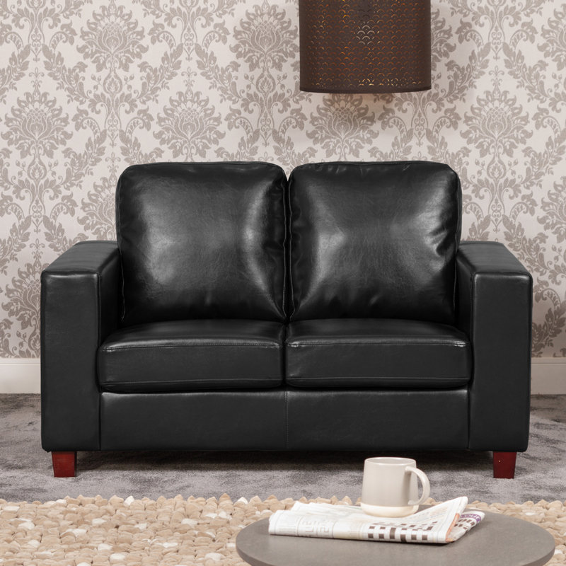 Acorn Oaks 2 Seater Faux Leather Loveseat, Black
