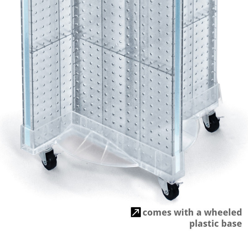 Green Plastic Pinwheel Pegboard Floor Display with Wheeled Base