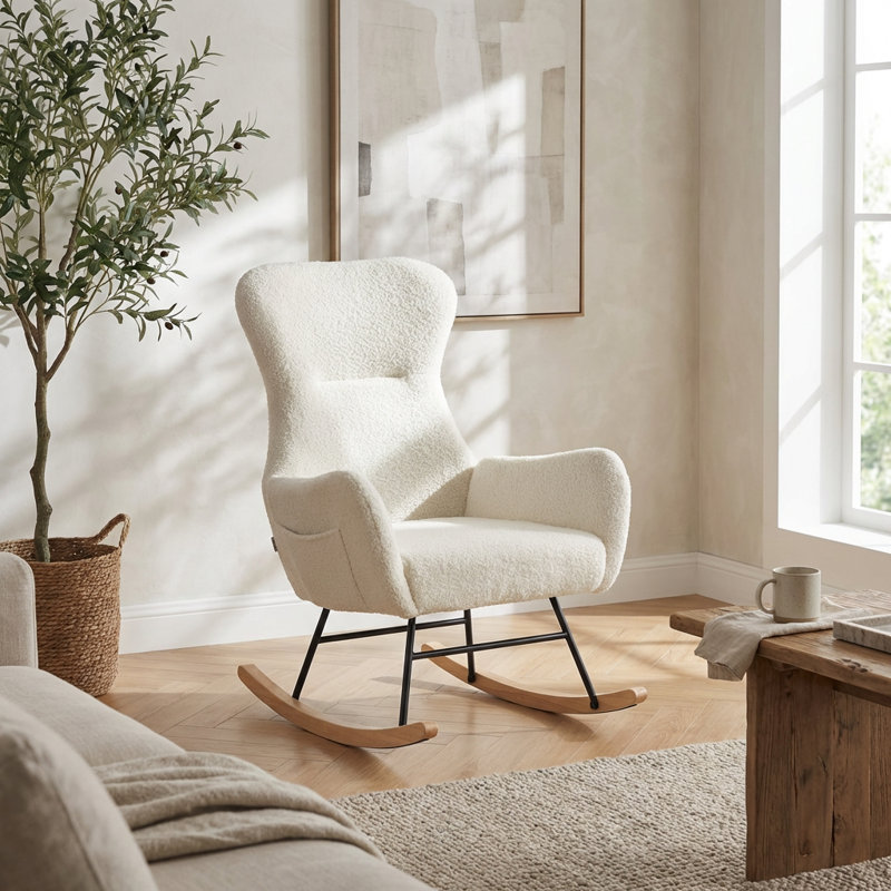 Fauteuil à bascule doux et rembourré avec structure robuste et durable, dossier haut ergonomique et accoudoirs rembourrés, supporte jusqu'à 250 lb