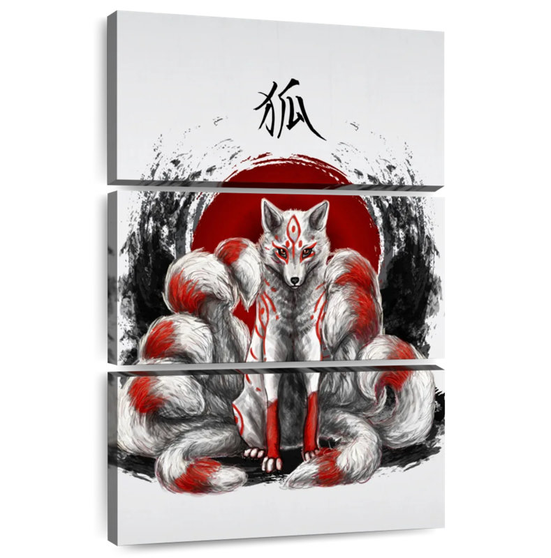 Kelan Japanese Nine Tailed Fox Kitsune, 57" H x 36" W