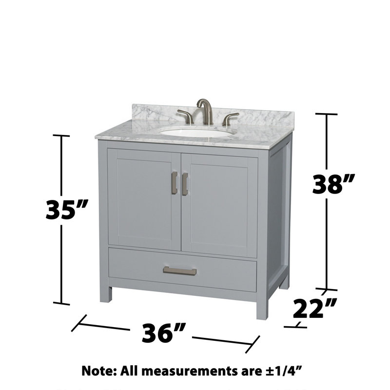 Sheffield 36" Freestanding Single Bathroom Vanity with Marble Top with 24" Mirror, Gray